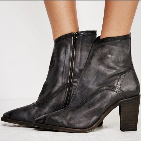 Free People Leather Western Distressed Block Heel Cowgirl Ankle Boots - Picture 2 of 15